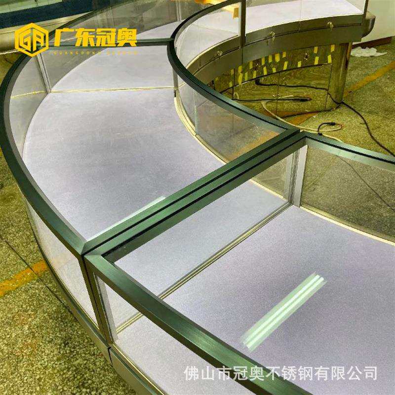 弧形珠宝展示柜黄金首饰柜台 不锈钢圆弧展示柜商场玻璃精品柜