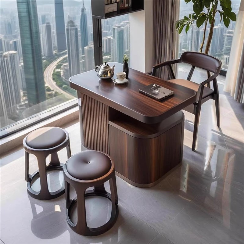 新中式黑胡桃白蜡木禅意r实木阳台惬意茶桌办公室茶室茶台茶桌家