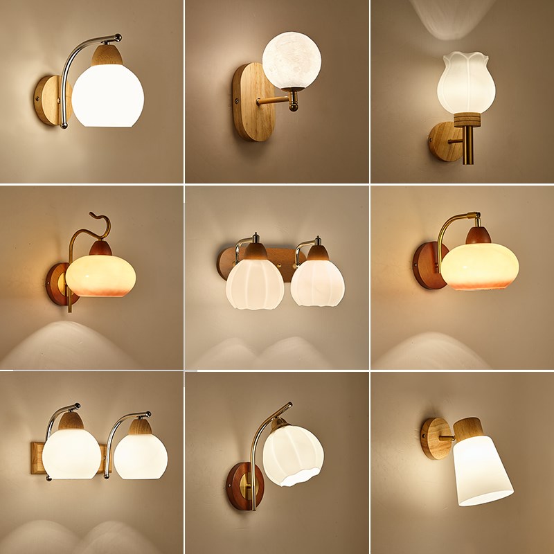 新款北欧原木风床头卧室背景墙简约创G意极简迷你楼梯过道实木壁