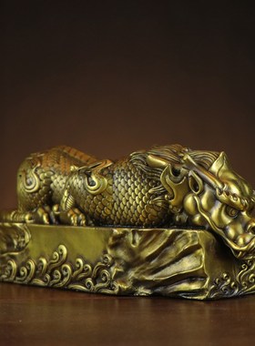 纯铜避水兽全黄铜镇吸水兽吐水兽蚣蝮摆件瑞兽玄关W酒柜办公桌摆