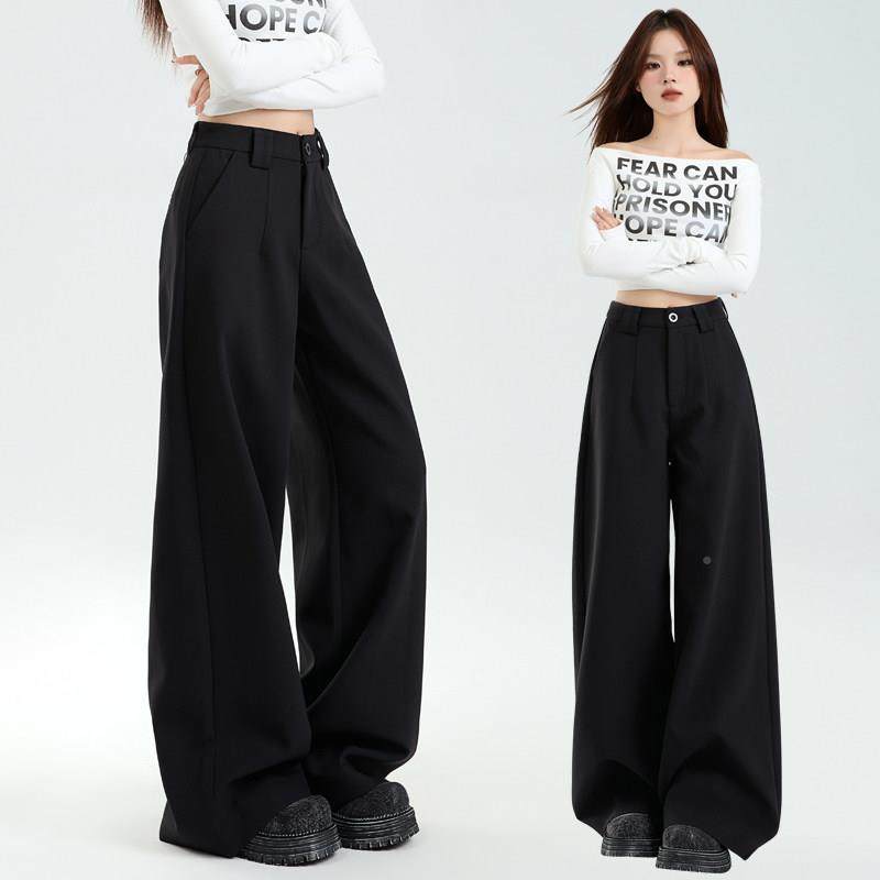 黑简色极西装阔腿裤女春夏季20新25款小瘦个子宽A241075松显直筒