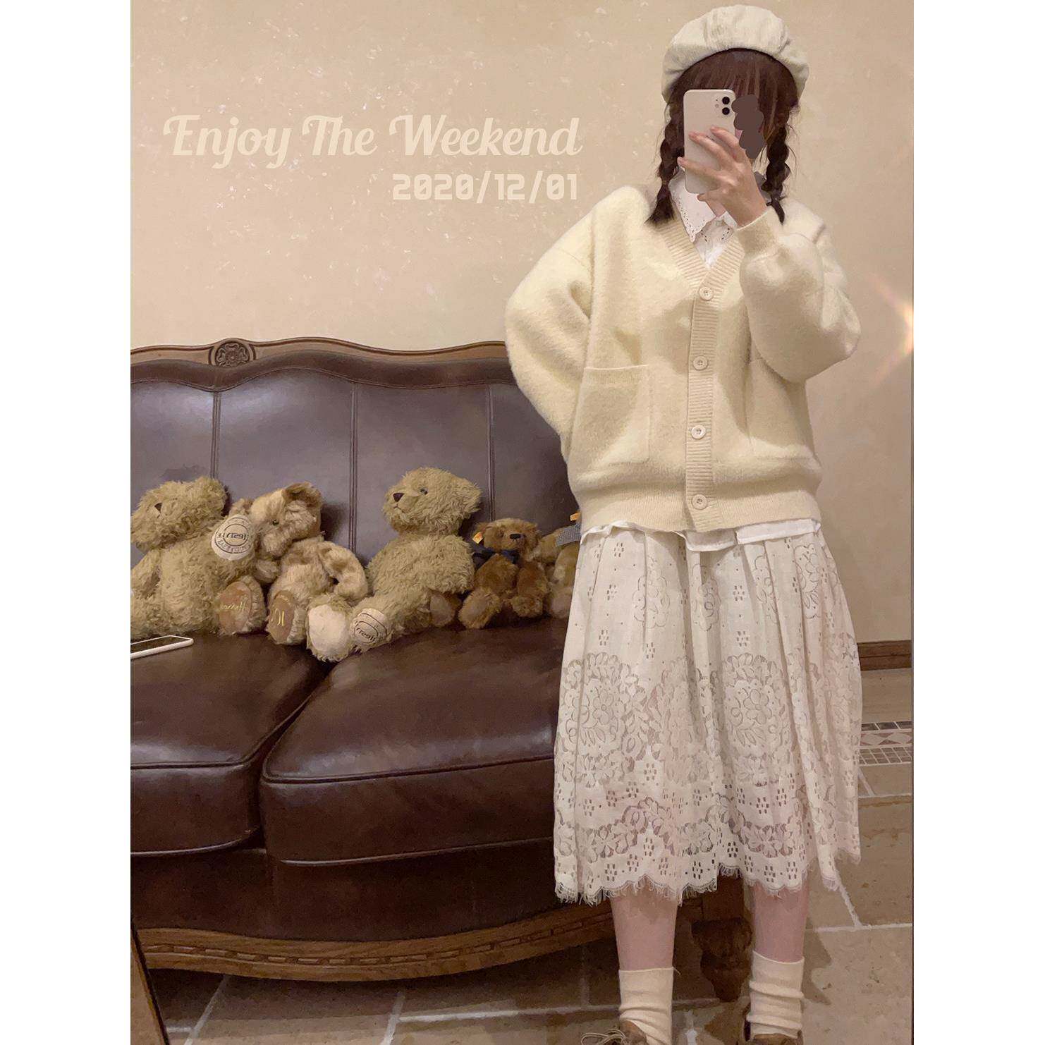 仿貂绒 毛绒甜美松女 白色 基础百搭 宽纯色外 毛衣开衫 少套BJO