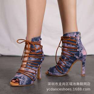 个性 成人拉丁伦巴Heels现代爵士salsa软底舞靴 紫色牛仔布女式