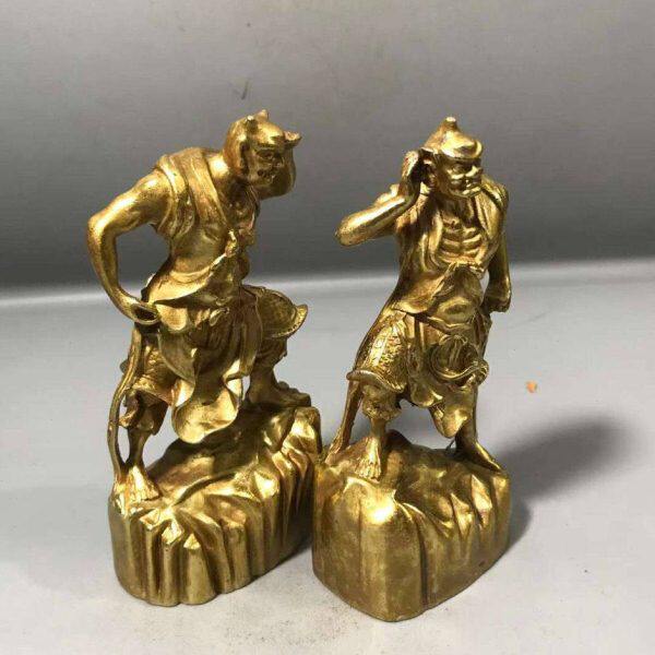 古玩收藏铜合金鎏金千里眼顺风耳佛像摆件一对 居家佛堂用