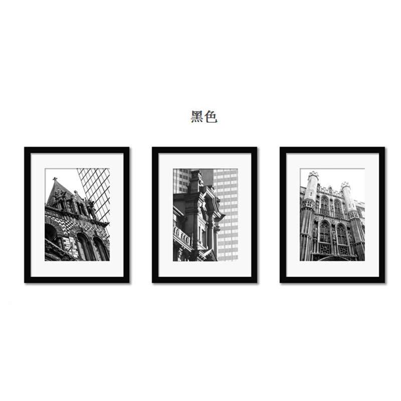 3框组合实木照片墙套装 16寸挂式相框画框 客厅照片墙创意相框组