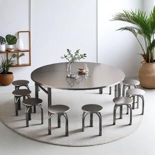 304不锈钢折叠桌圆形家用桌烧烤摆摊桌轻便吃饭桌流水席桌饭店桌