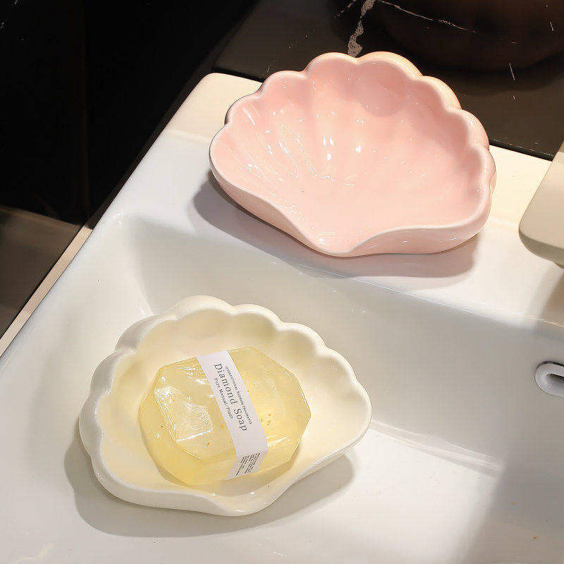 贝壳沥水肥皂盒创意香皂盒置物架卫生间浴室家用陶瓷不积水皂碟