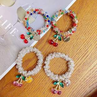 新款水钻彩色水晶手链两用发圈头绳闺蜜发绳樱桃皮筋扎马尾头饰女