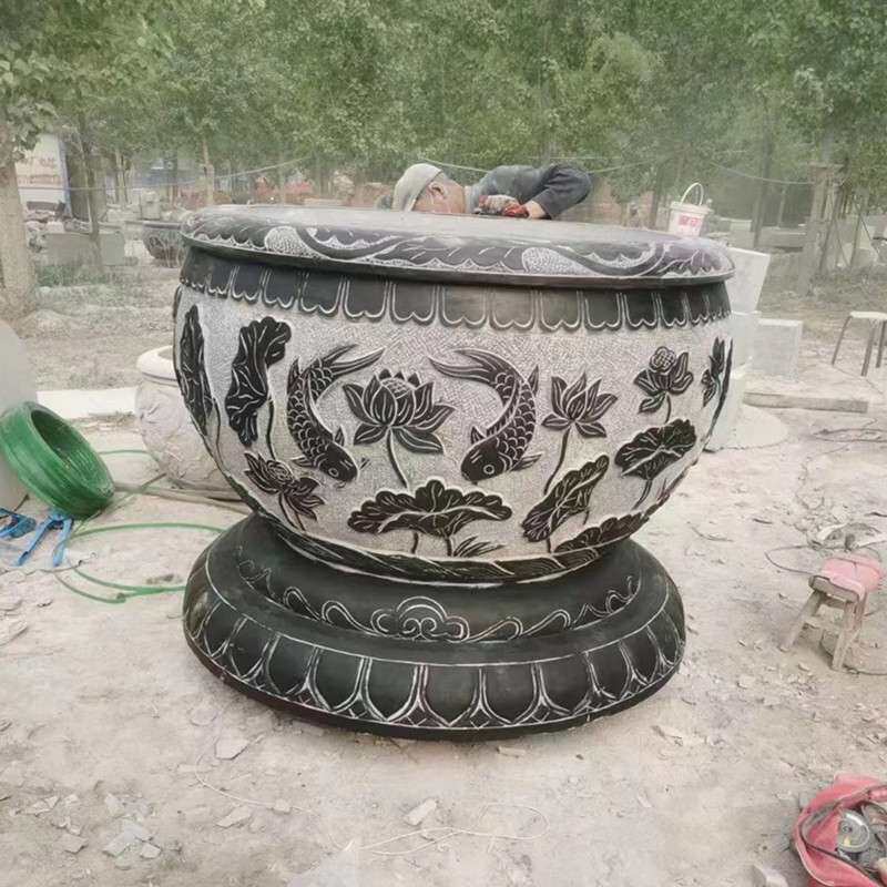 供应花盆 青石仿古石雕鱼缸 大理石雕刻圆形方形鱼缸花盆