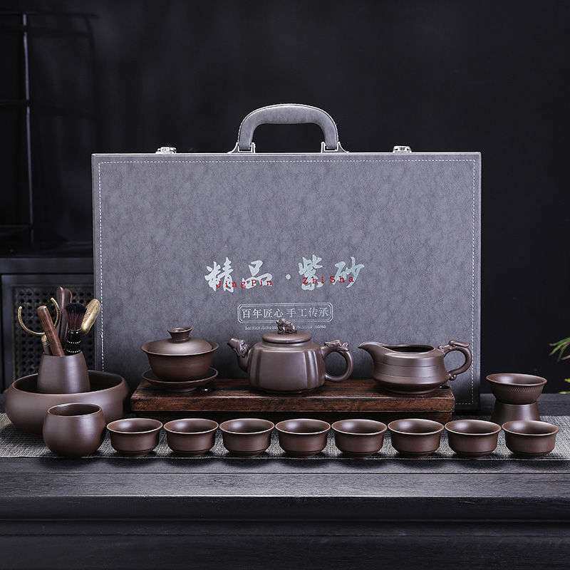 高档紫砂茶具套装朱泥茶具功夫泡茶壶家用会客喝茶茶杯盖碗泡茶器