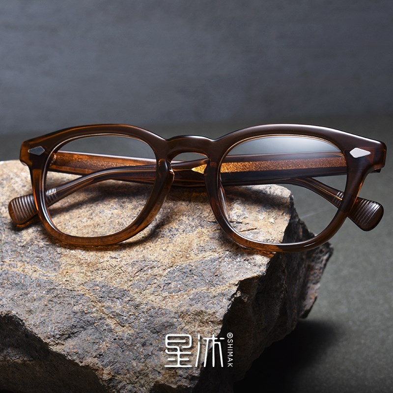复古手造板材眼镜框男款方形大脸美式文艺近视棕色粗框变色防蓝光