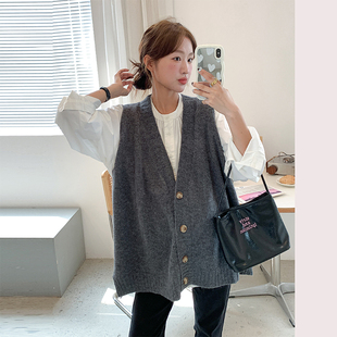 孕妇马甲春秋针织衫 坎肩 毛衣打底内搭上衣V领冬宽松上衣背心开衫