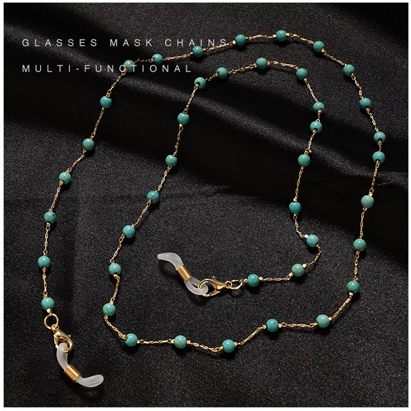 眼镜链挂脖女潮款墨镜挂链级感绿松石眼口罩绳耳机挂绳真金保色