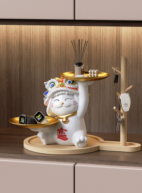 招财进宝猫摆件新房入户门口玄关鞋柜钥匙收纳装饰品乔迁开业礼物
