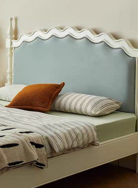 美式白色实木床田园风布艺床1米8法式实木双人床小户型1米5单人床