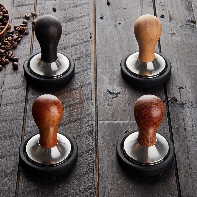 304不锈钢咖啡压粉器51/53/58mm压粉锤实木手柄 家用咖啡机填压器