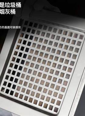 新品正方形不锈钢垃圾桶两分类单色带菸灰缸柱垃圾箱侧开盖酒店物
