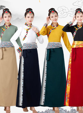 藏族服装女民族风锅庄舞裙分体上衣艺考练习裙一片式套装藏袍裹裙