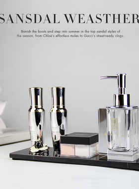 洗漱台收纳大理石托盘水晶洗手液瓶卫浴套装浴室柜摆件卫生间软装