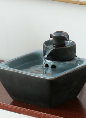 创意客厅小型迷你流水摆件陶瓷循环水办公室桌面加湿器招财装饰品