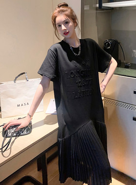 高级感哺乳夏装时尚辣妈款外出喂奶衣宽松拼接小个子连衣裙中长款