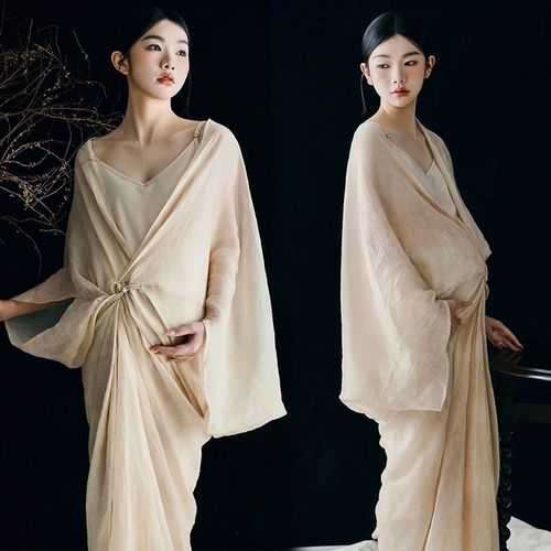 影楼新款孕妇拍照服装新中式国风禅意v领连衣裙古风设计感摄影服