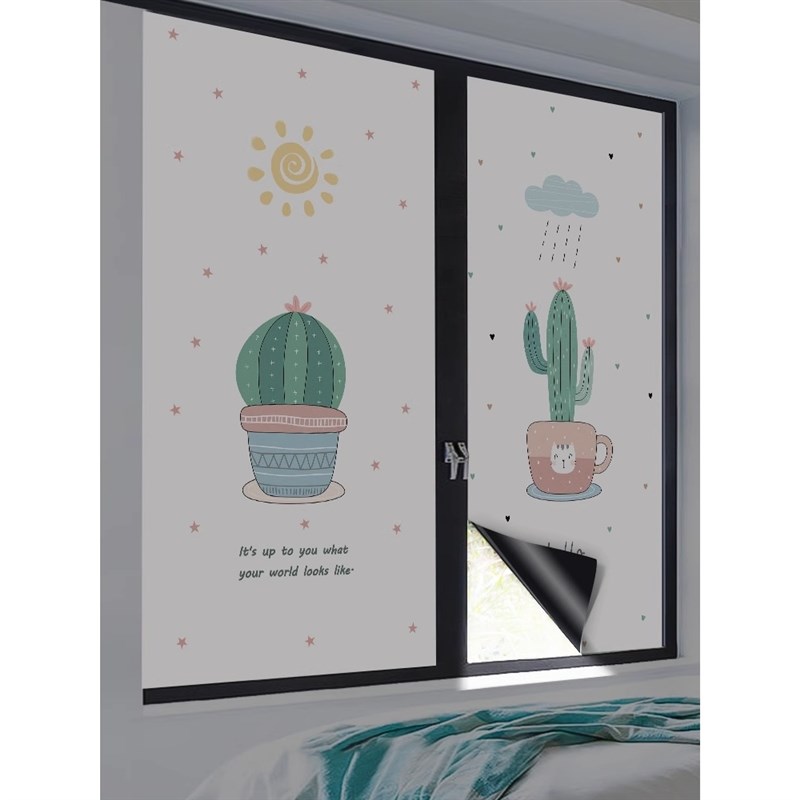 贴在玻璃上的窗帘全遮光防热璃玻贴纸膜卧隔室NNT遮阳磨砂玻璃纸