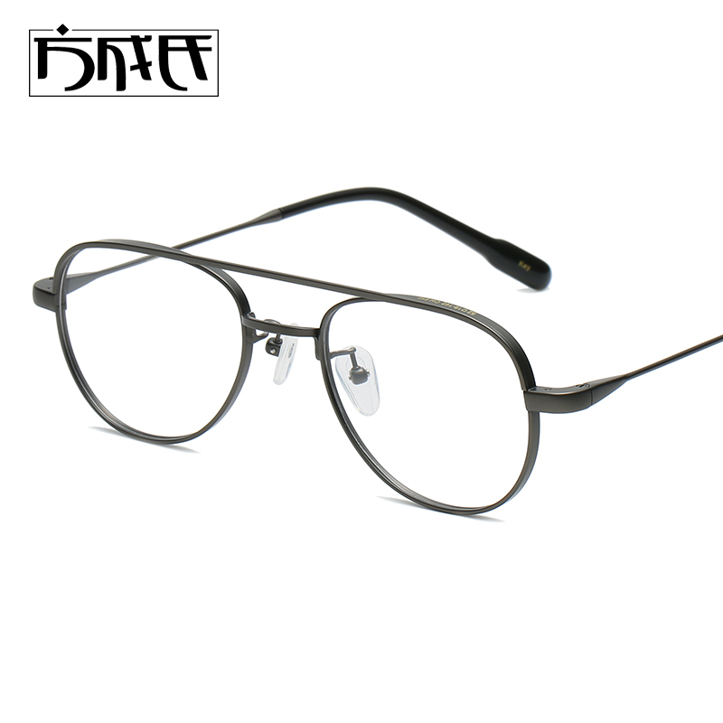 德国工艺轻薄复古近视纯钛文艺圆形眼镜双梁蛤蟆镜男女超轻眼镜框