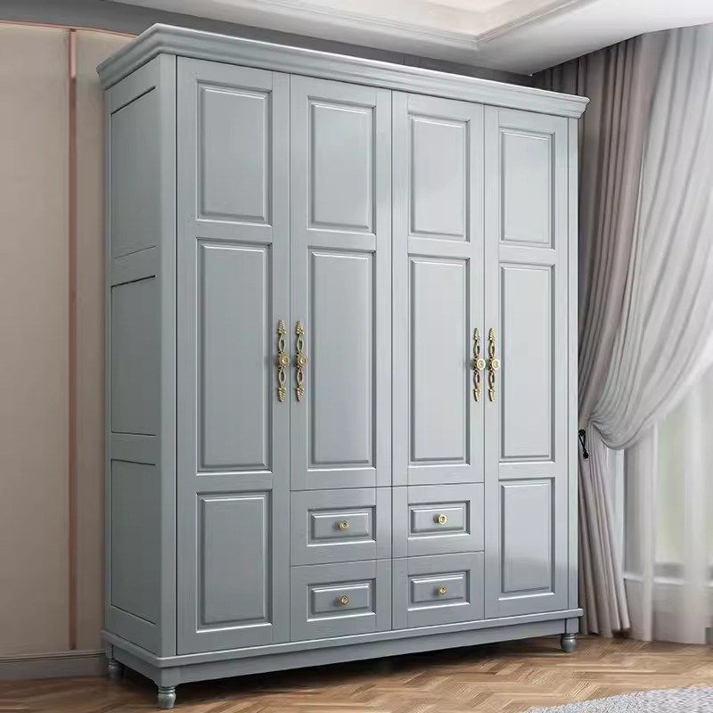 美式实木衣柜实木家用4门5门胡桃色大衣橱卧室平开门储物衣柜白色