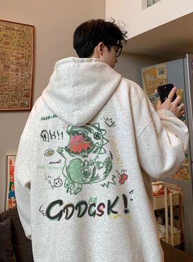 600G重磅纯棉卫衣男生春秋季薄款宽松连帽衫情侣落肩硬挺外套潮流