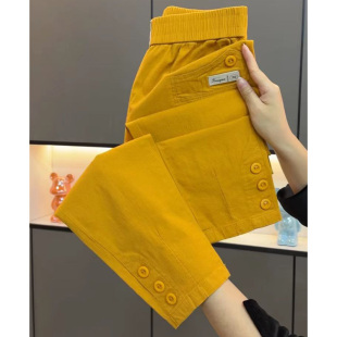 新款 女夏季 爆款 休闲裤 子 韩版 高腰宽松显洋气九分裤 百搭棉麻哈伦裤