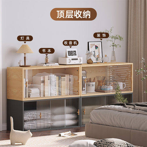 亚克力书架收纳柜推拉门置物架落地书柜透明展示柜客厅家用多层