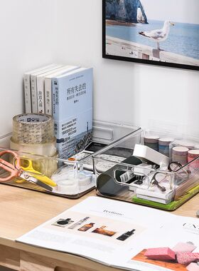 透明收纳盒桌面塑料杂物储物箱学生宿舍化妆品文具整理盒子书桌架