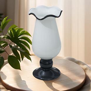 复古奶油风酒杯花瓶白色风灯玻璃花瓶摆件水培插花客厅家居装饰