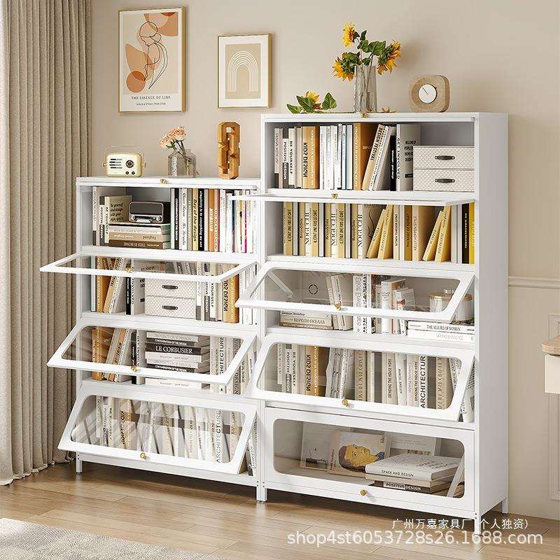 钢制书架家用门口落地多层玄关防尘书架入户大容量收纳翻开门书柜