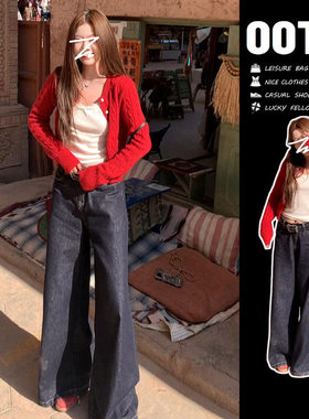 2025夏季新款慵懒风红色针织外套女早秋季小个子短款上衣毛衣开