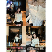 Pinksoya甜辣妹米白色一字肩麻花毛衣外套女收腰露肩针织开衫 上衣