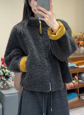 韩系立领羊羔毛外套女冬季2025新款高级感时尚皮毛一体保暖上衣