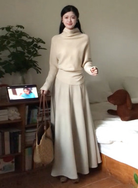 法式气质温柔千金风针织洋装女秋冬2026新款半高领内搭套装长裙