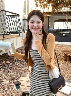 火火火【摩卡慕斯】韩版条纹针织吊带连衣裙女温柔打底秋冬背心裙