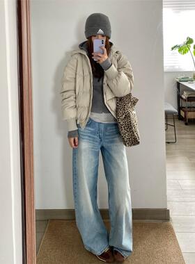 美式覆古水洗阔腿牛仔裤女2025年秋冬新款宽松显瘦微喇拖地长裤子
