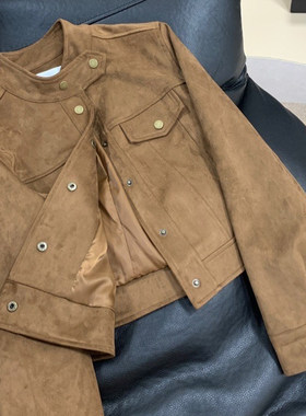 短款麂皮绒外套女春秋新款2025爆款洋派流行小个子高级感夹克上衣