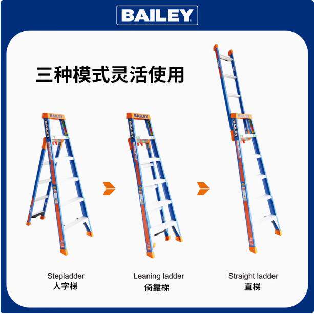 稳耐/BAILEY 三合一直梯 玻璃钢绝缘多功能工业梯 FS13885 人字梯