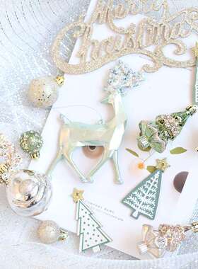 BG DESIGN圣诞麋鹿造型珠光绿色圣诞挂件圣诞树装饰圣诞氛围布置