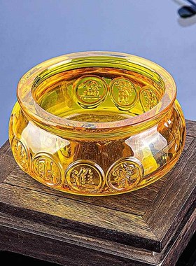 水晶聚宝盆摆件大中小号招财元宝黄水晶P球客厅办公室装饰品