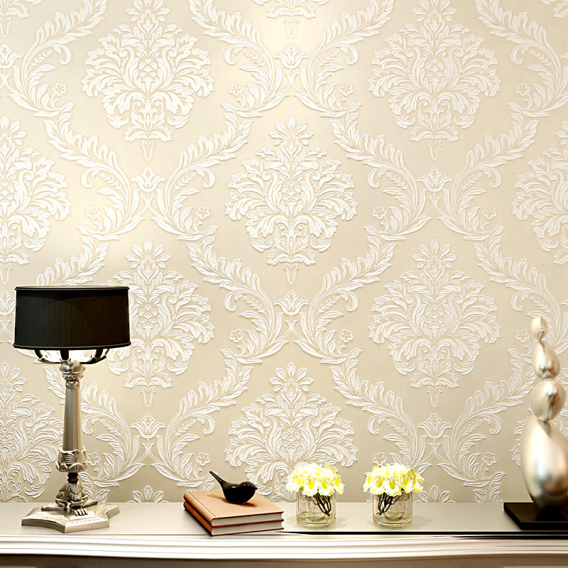 欧式墙纸大马士革环n保无纺布客厅电视背景墙壁纸卧室欧式立体压