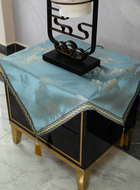 桌布轻奢高级感盖布小圆方桌中式灰蓝色防尘布保险柜罩Z床头柜盖