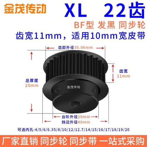 同步带轮XL22齿钢发黑BF槽宽11内孔5 6.35G 8 10 12 15 16同步轮X