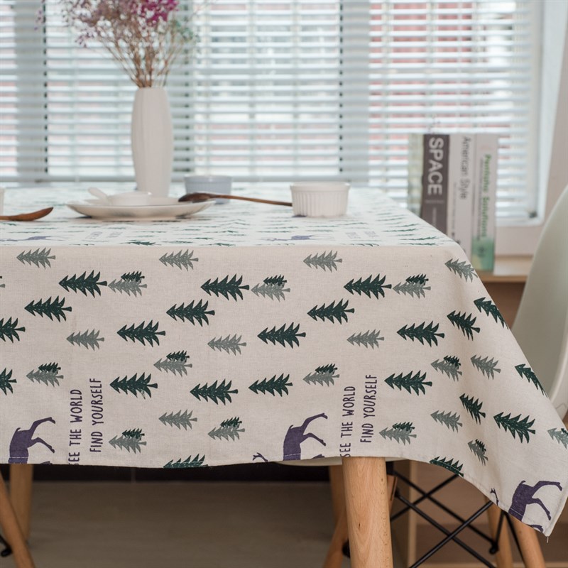 北欧麋鹿棉麻桌布圣诞树装饰I餐桌布台布防尘布盖巾