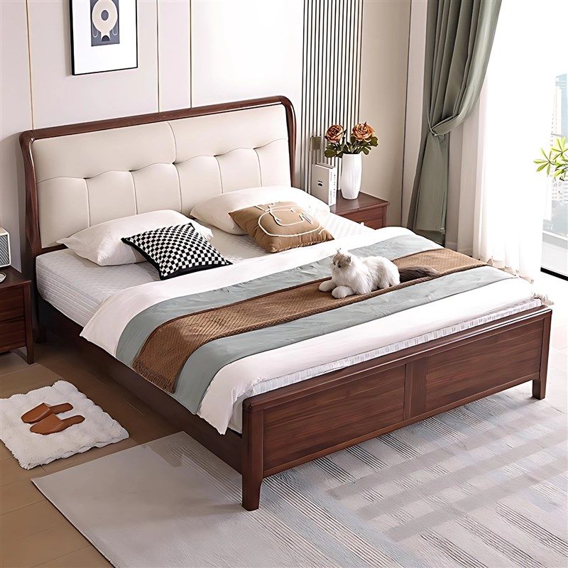 22.2米北美黑胡桃木现代简约实木床1.J8主卧大床新中式1.5双人